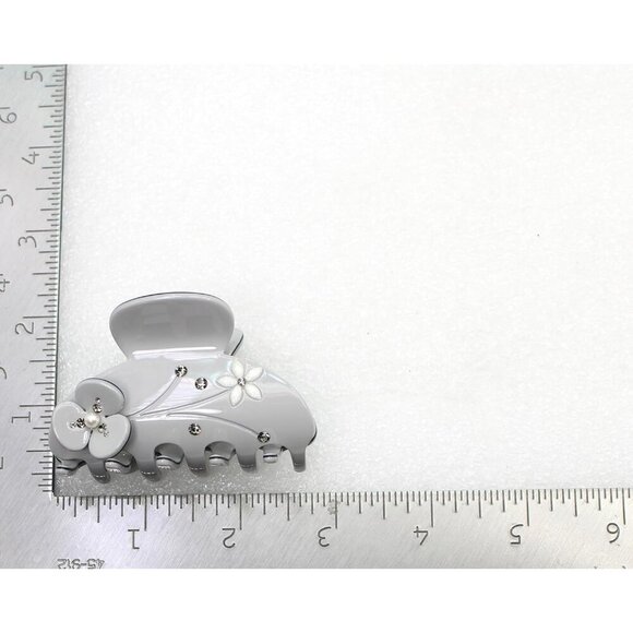 Art Deco Hair Claw Clips Crystal Pearl Cellulose Acetate Gray for Women